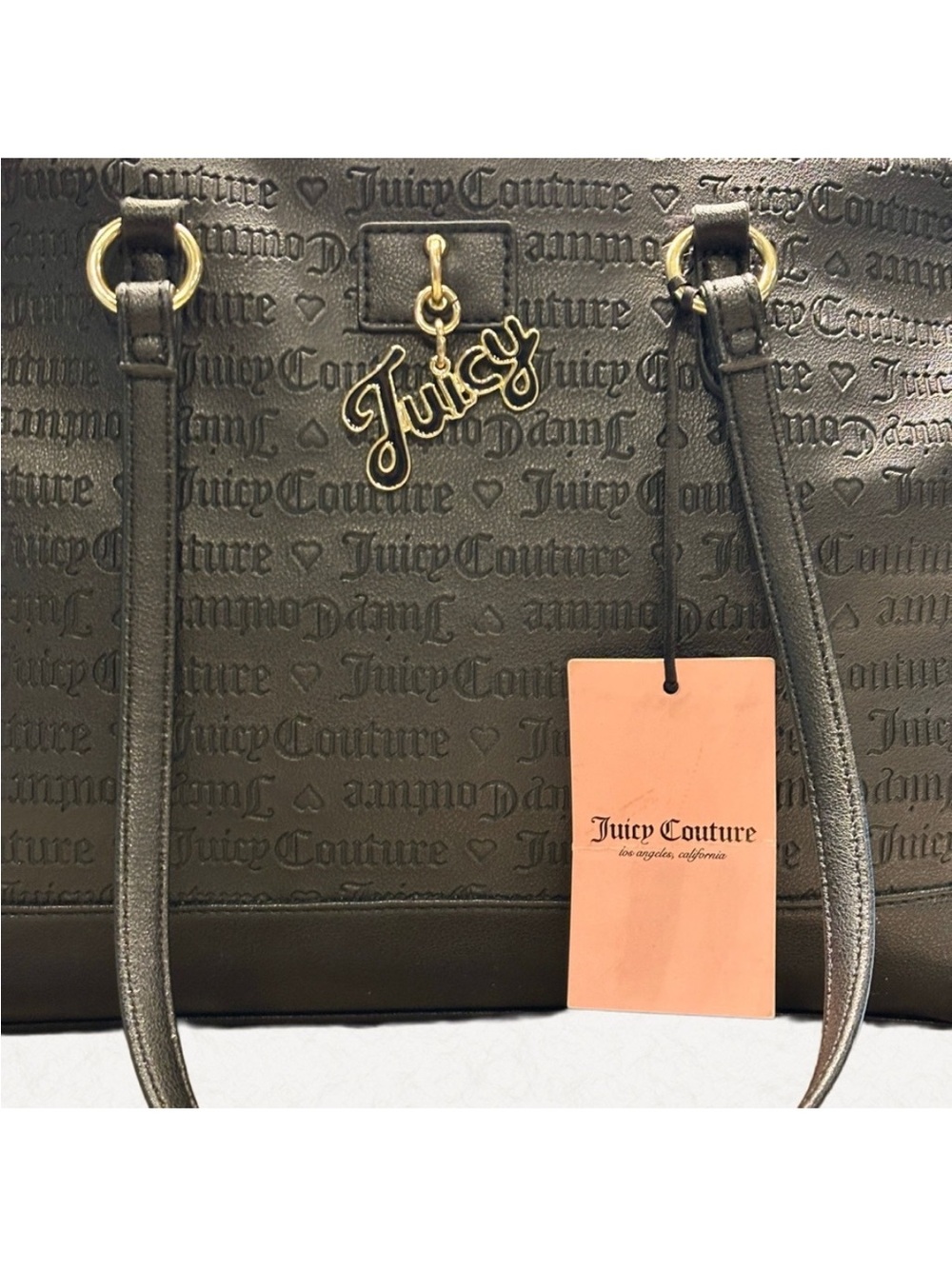 Juicy Couture Black Tote with Pink Rose Panels and Gold Logo Charm - Picture 8 of 12